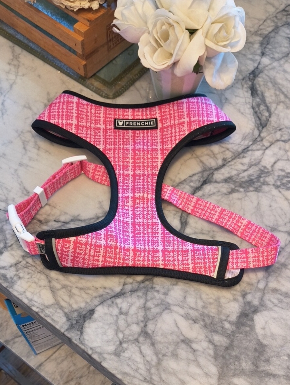 FRENCHIE REVERSIBLE Like New Large Pink Duo Patterned No-Pull Dog Harness -LARGE